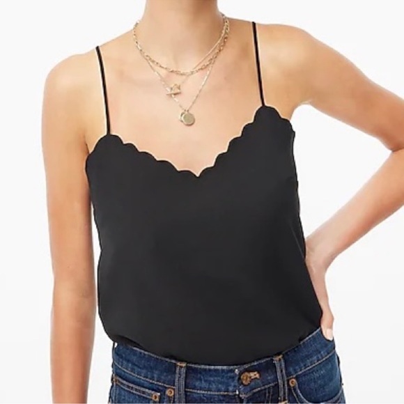 J. Crew Factory Black Scalloped Black Cami Top NWT Size 14 - Picture 1 of 6